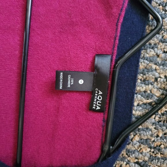 Aqua Cashmere Colorblock Cardigan Sweater Hot Pink Navy Grey Size Medium - Picture 9 of 9